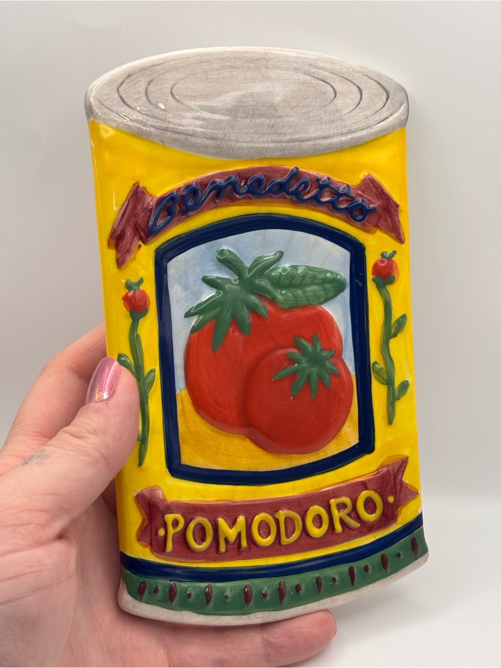 Italian Benedetto Pomodoro Can Ceramic Spoon Rest, Vintage Boston Warehouse Corp